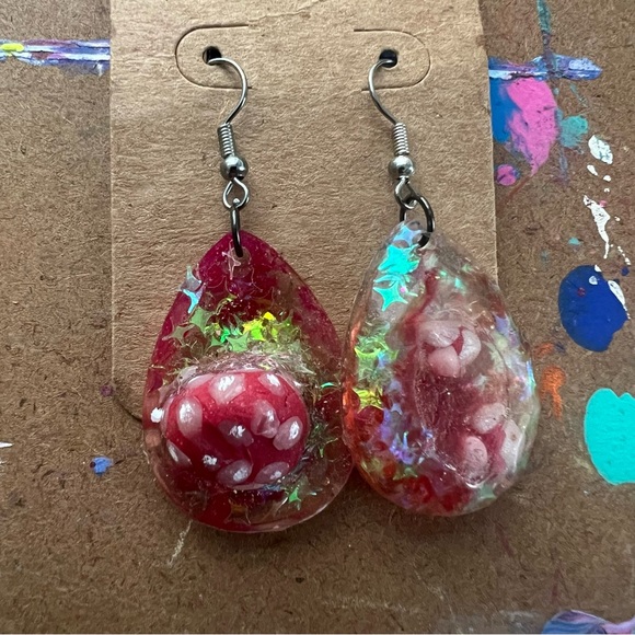 Red Mushroom Galaxy Earrings - Picture 1 of 9
